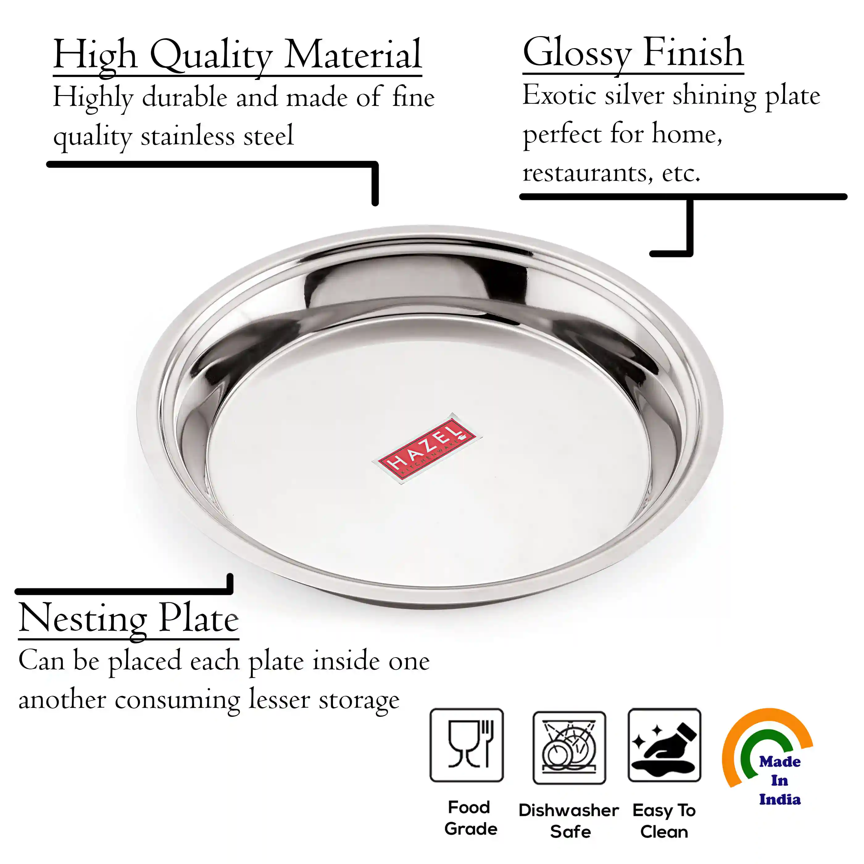 HAZEL Stainless Steel Parat | Steel Parat For Dough Flour Kneading |Atta Parat Steel For Kitchen Big Size, 39 cm, 4700 ML