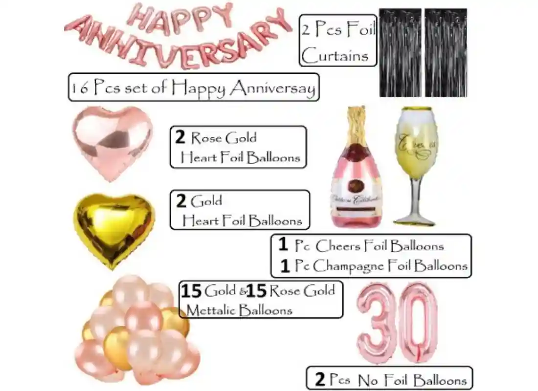 TrendzyKart 30th Anniversary Rose Gold Foil Balloons With Happy Decoration Items Set (Rose Gold)