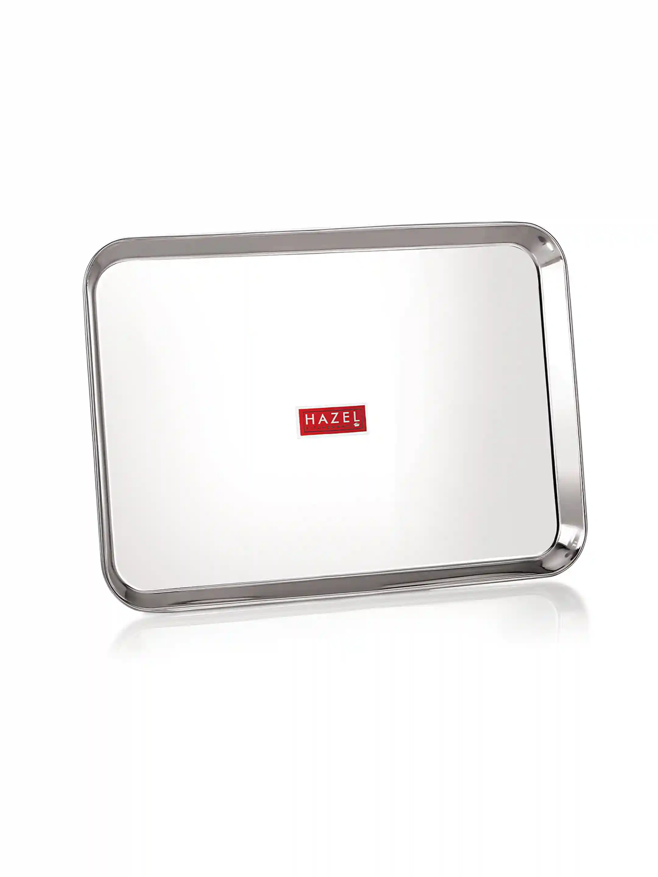 HAZEL Stainless Steel Serving Tray Rectangle Premium Dining Table Plater, Large, Silver, 37.2 x 26.4 cm