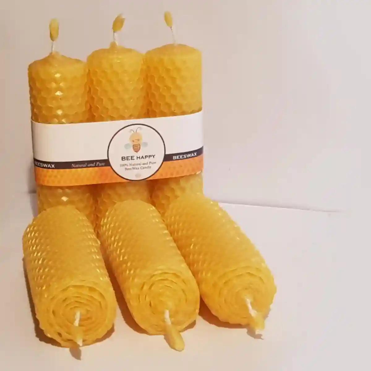 Bee Happy Pure Beeswax Hand Rolled Candle (Pack of 3)