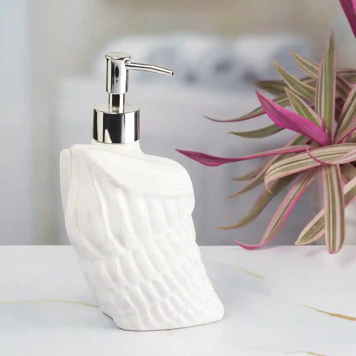 Kookee Ceramic Soap Dispenser for Bathroom handwash, refillable pump bottle for Kitchen hand wash basin, Set of 2 - White (7965)