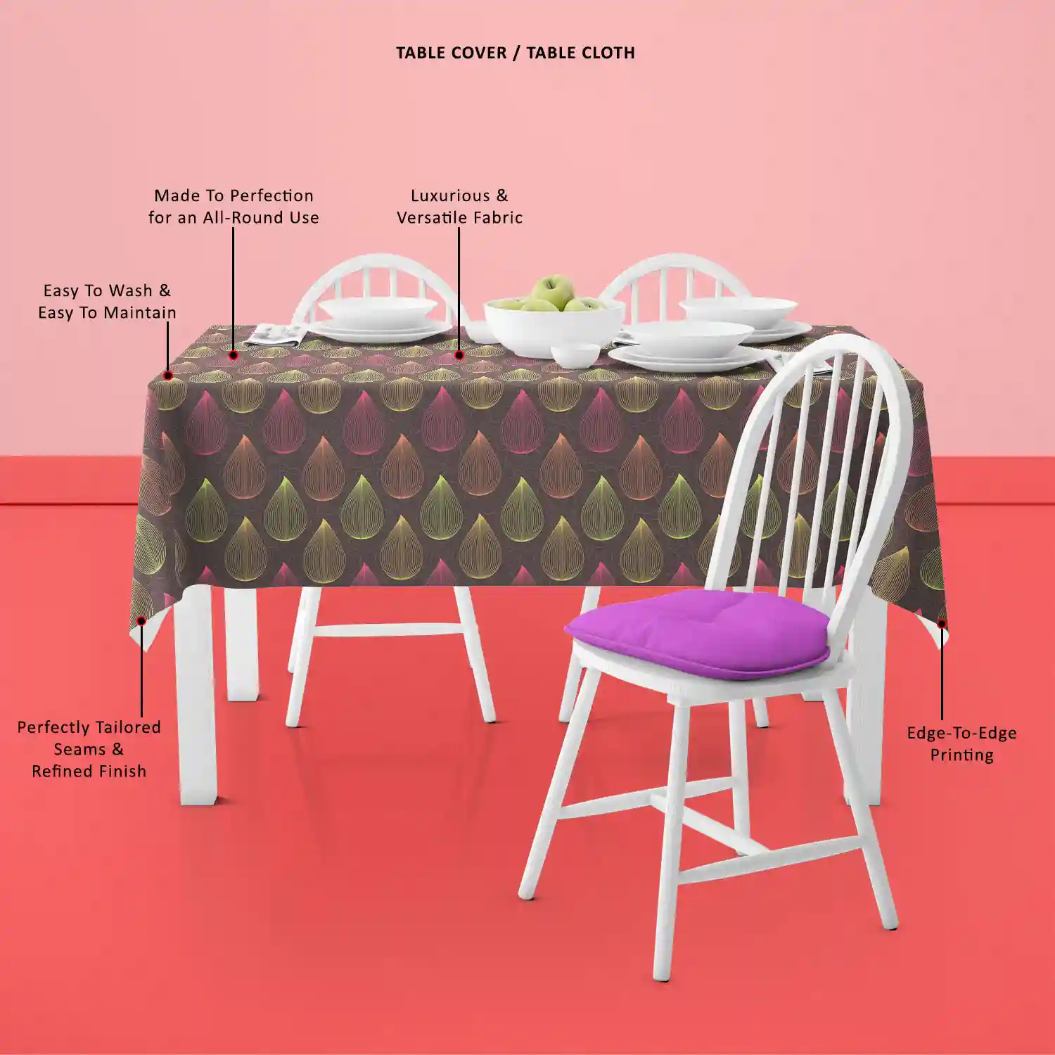 ArtzFolio Colors Curls | Table Cloth Cover for Dining & Center Table | Washable Waterproof Polyester Fabric | 8-Seater Table; 54 x 81 inch (137 x 206 cms)
