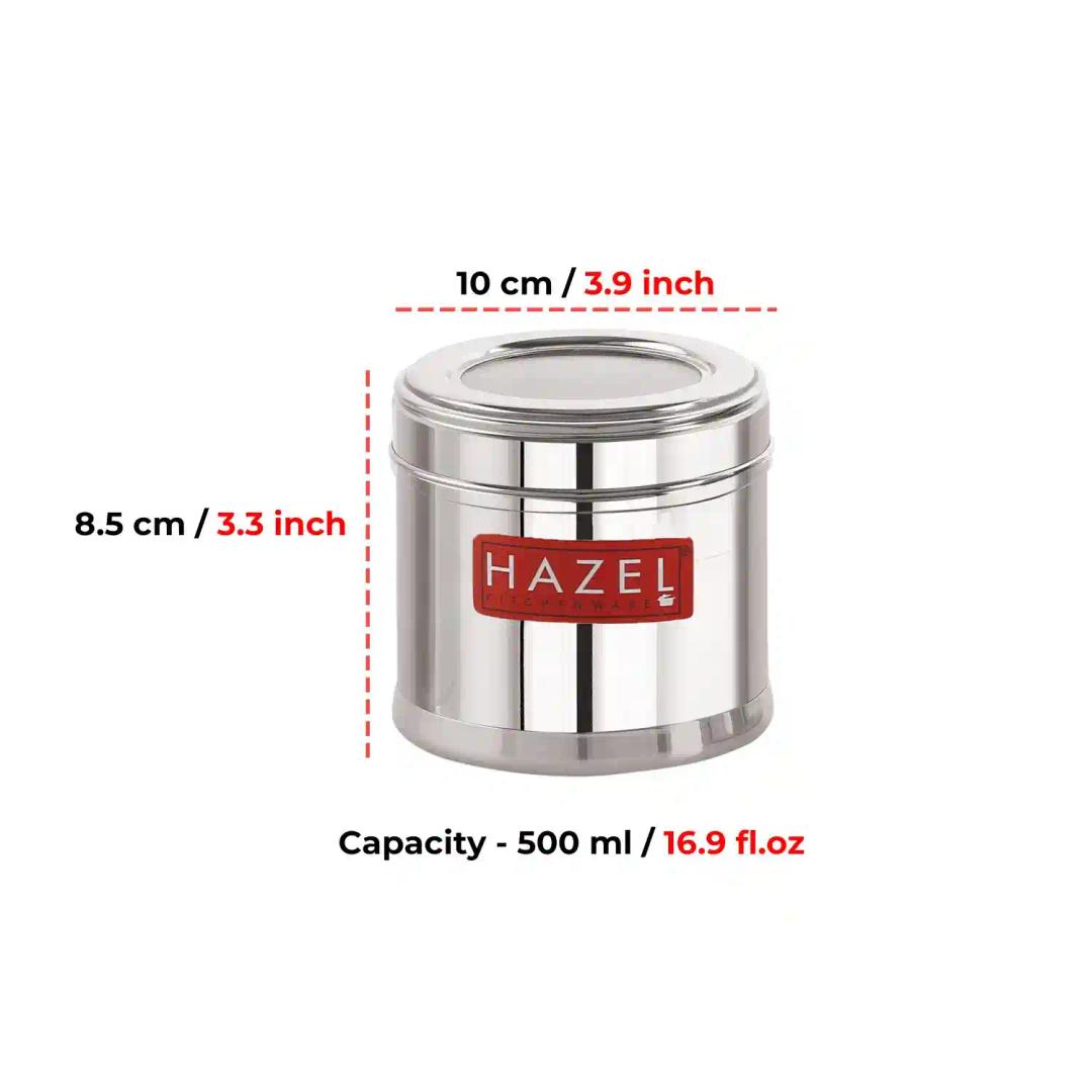 HAZEL Masala Box for Kitchen with Airtight Lid | Stainless Steel Top See Through Storage Containers for Kitchen Air tight, 500 ML