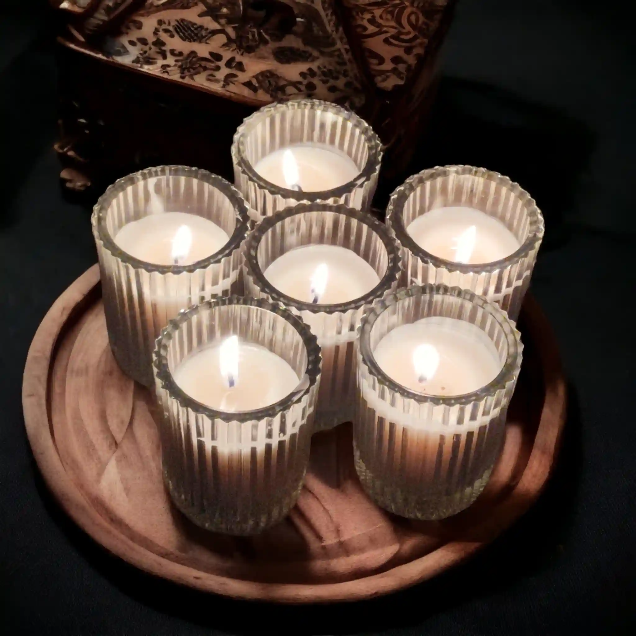 Stripped Circular Pattern Forming Votive Empty Glass Jar - 2 Pcs