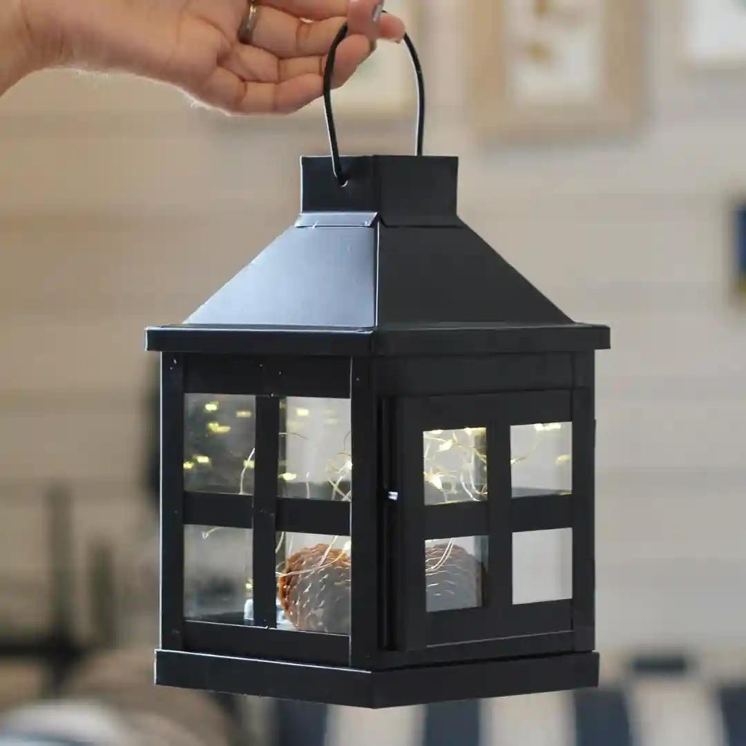 Behoma Vintage Style Candle Lantern Metal and Glass for Home Decoration, Lantern for Table-top and Wall-Hanging | Indoor and Outdoor | Matte Black Color Small (Candle/Lights NOT Included)