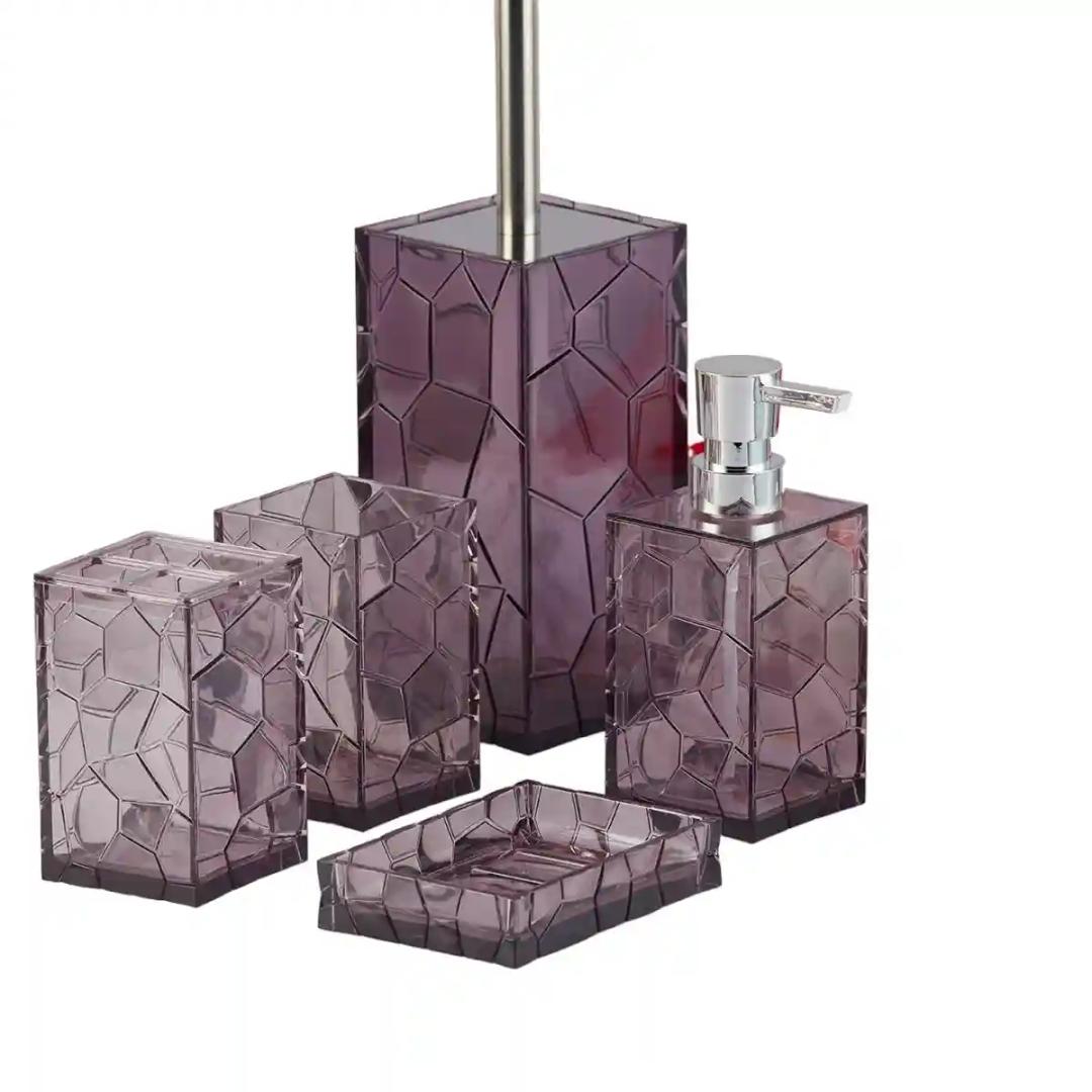 Kookee Acrylic Bathroom Accessories Set of 5, Modern Acrylic Bath Set with Liquid Soap Dispenser and Toothbrush Holder, Bathroom Accessory Set with Toilet Brush Gift Items for Home - Purple (10042)