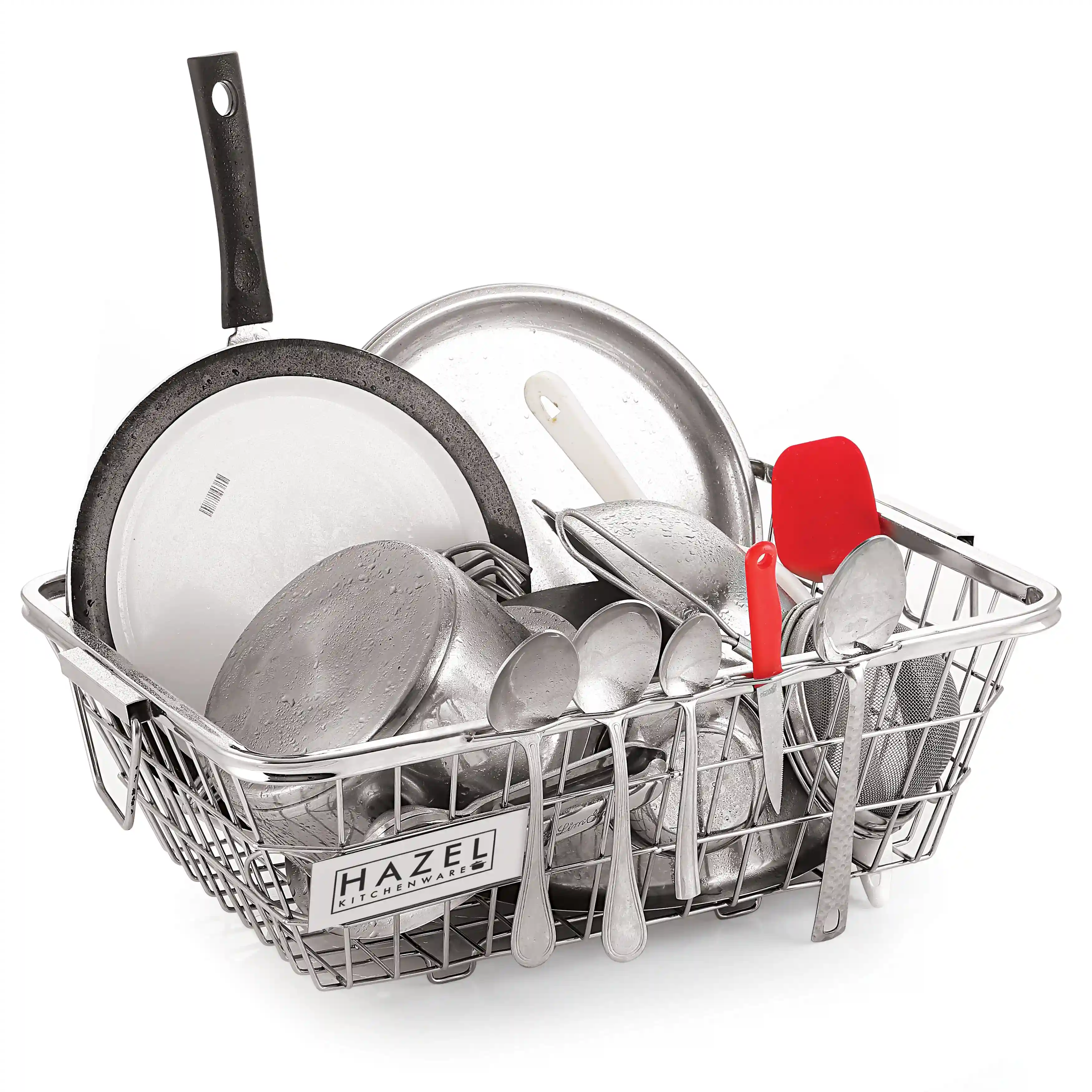 HAZEL Stainless Steel Dish Drainer Basket for Kitchen I Large Size Utensils Rack for Kitchen I Rectangle Shape Utensil Basket, Silver I Daily Use Kitchen Storage Rack