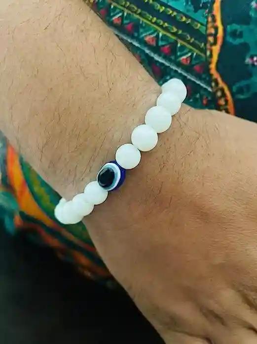 Plain Beads Bracelet - Pack of 1- White Evil Eye