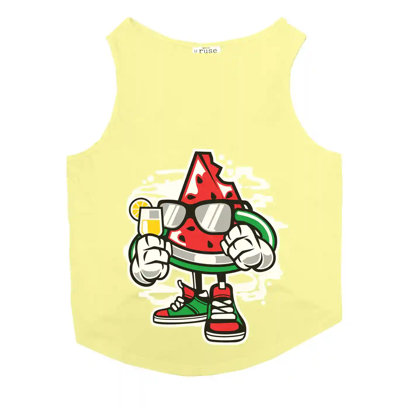 Ruse Stay Fresh Printed Round Neck Vest Tank Tees Gift For Dogs - Lemon Yellow