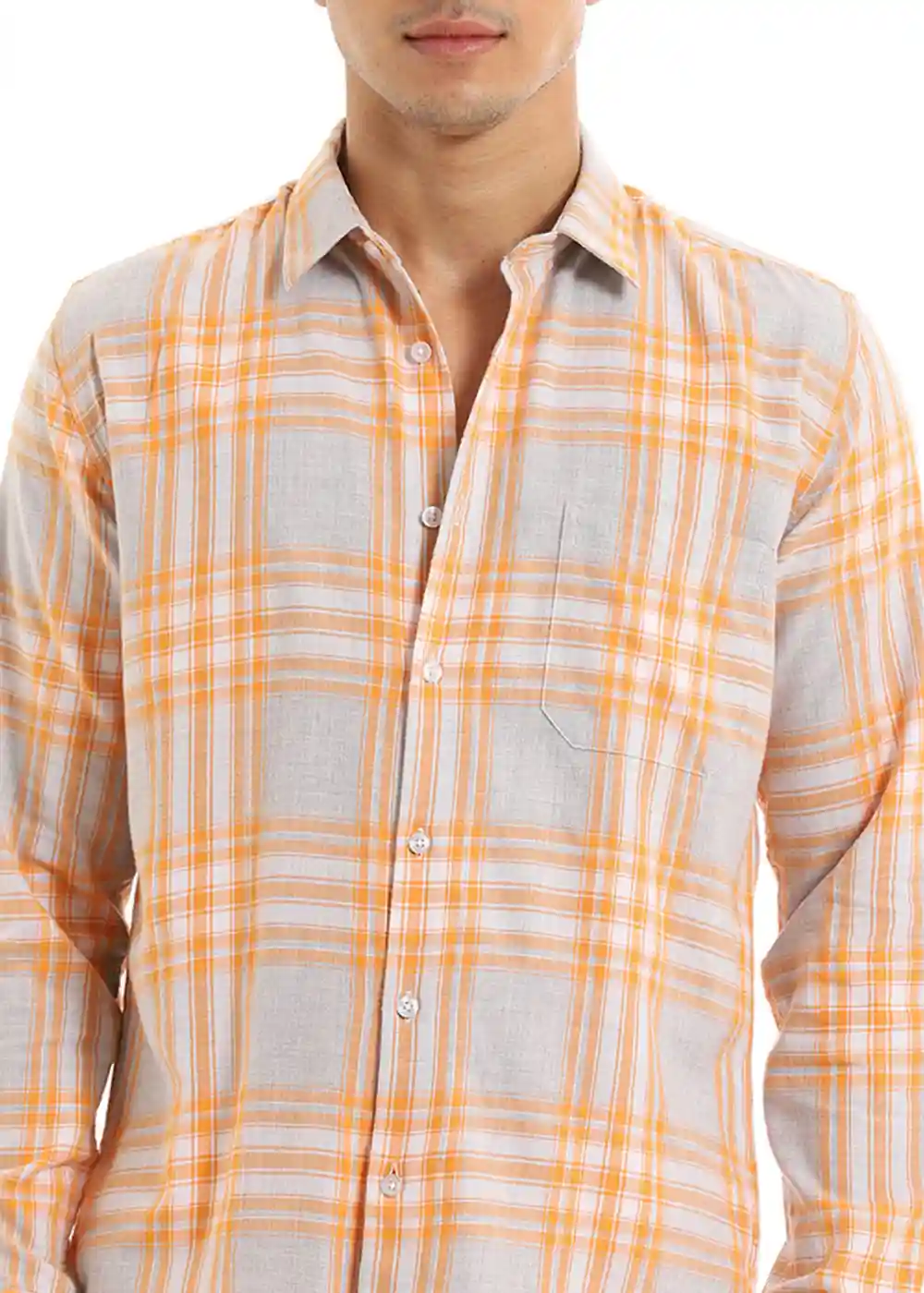 Banana Club Melange Orange Checked Shirt- (Small)