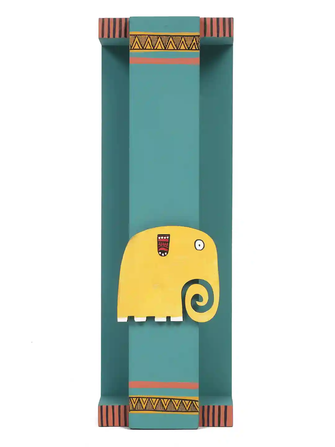 Shilpkara Happy Elephant Handcrafted Wall Mounted Wooden Towel Rack Holder