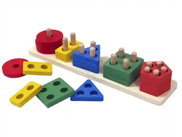 Grizzly Wooden Intellectual Geometric Shape Matching Five Column Blocks Educational & Learning Toys