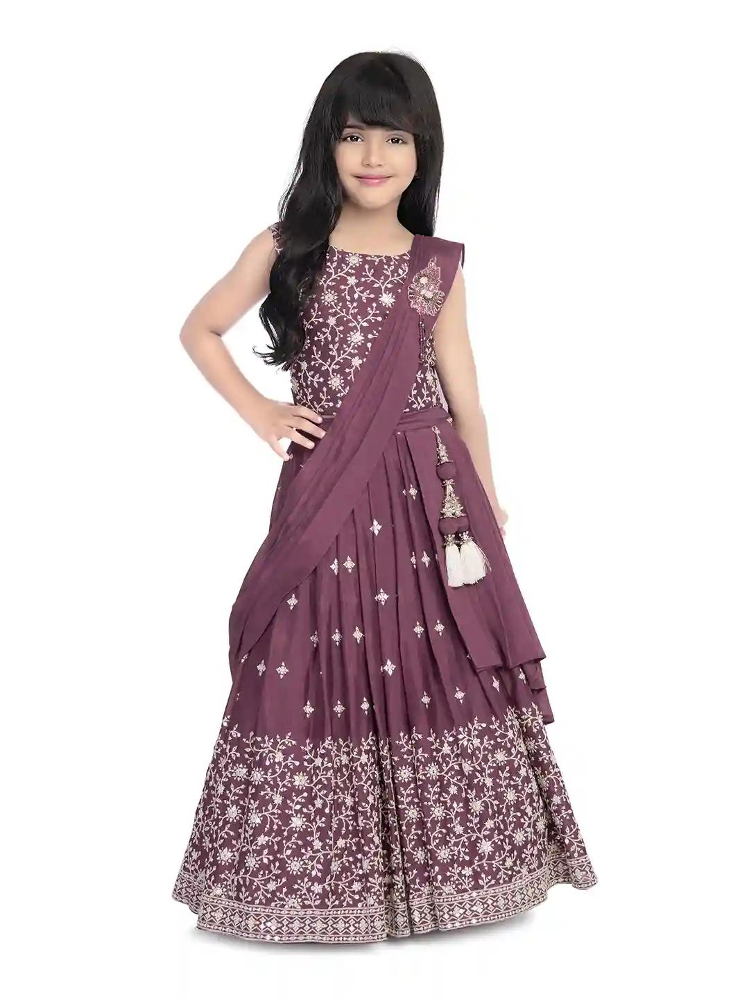 Betty Magenta Colored Polyester Fabric Stitched Lehenga Choli Set - 5-6 Yrs