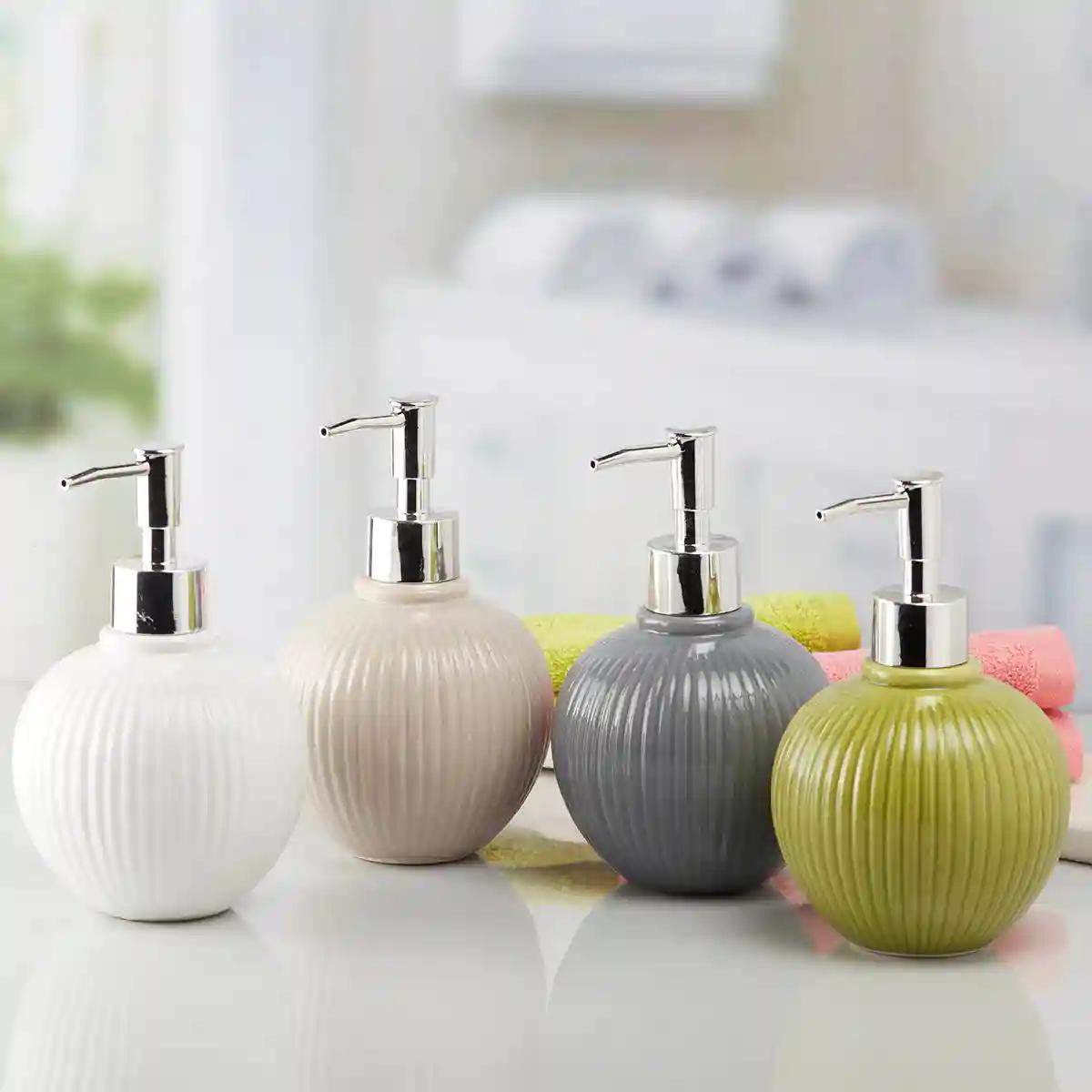 Kookee Ceramic Soap Dispenser for Bathroom handwash, refillable pump bottle for Kitchen hand wash basin, Set of 2 - White (8048)