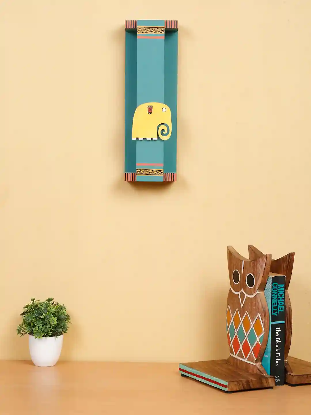 Shilpkara Happy Elephant Handcrafted Wall Mounted Wooden Towel Rack Holder