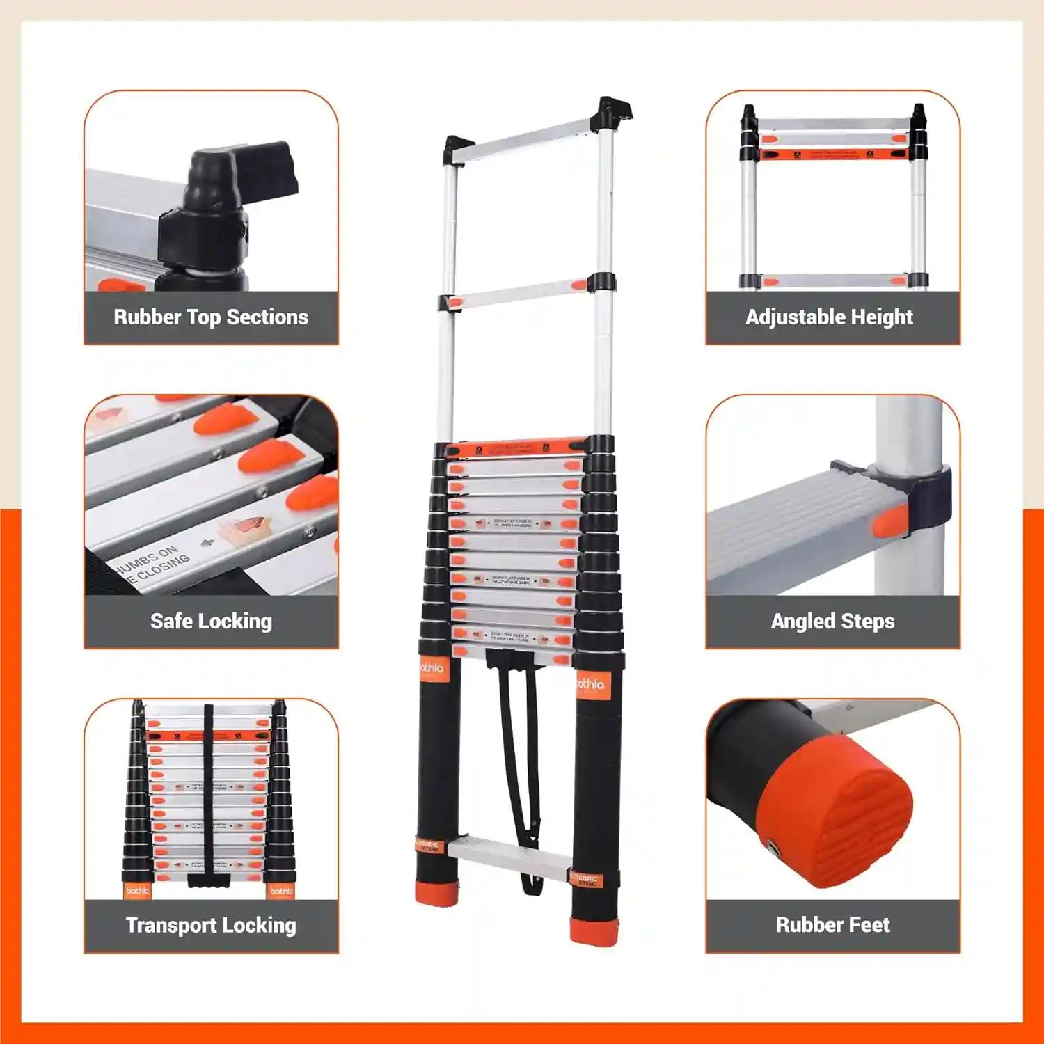 Bathla X-TEND 10.5 ft Aluminium Telescopic Ladder | Made in India (11 Step - 3.2 Mtr)