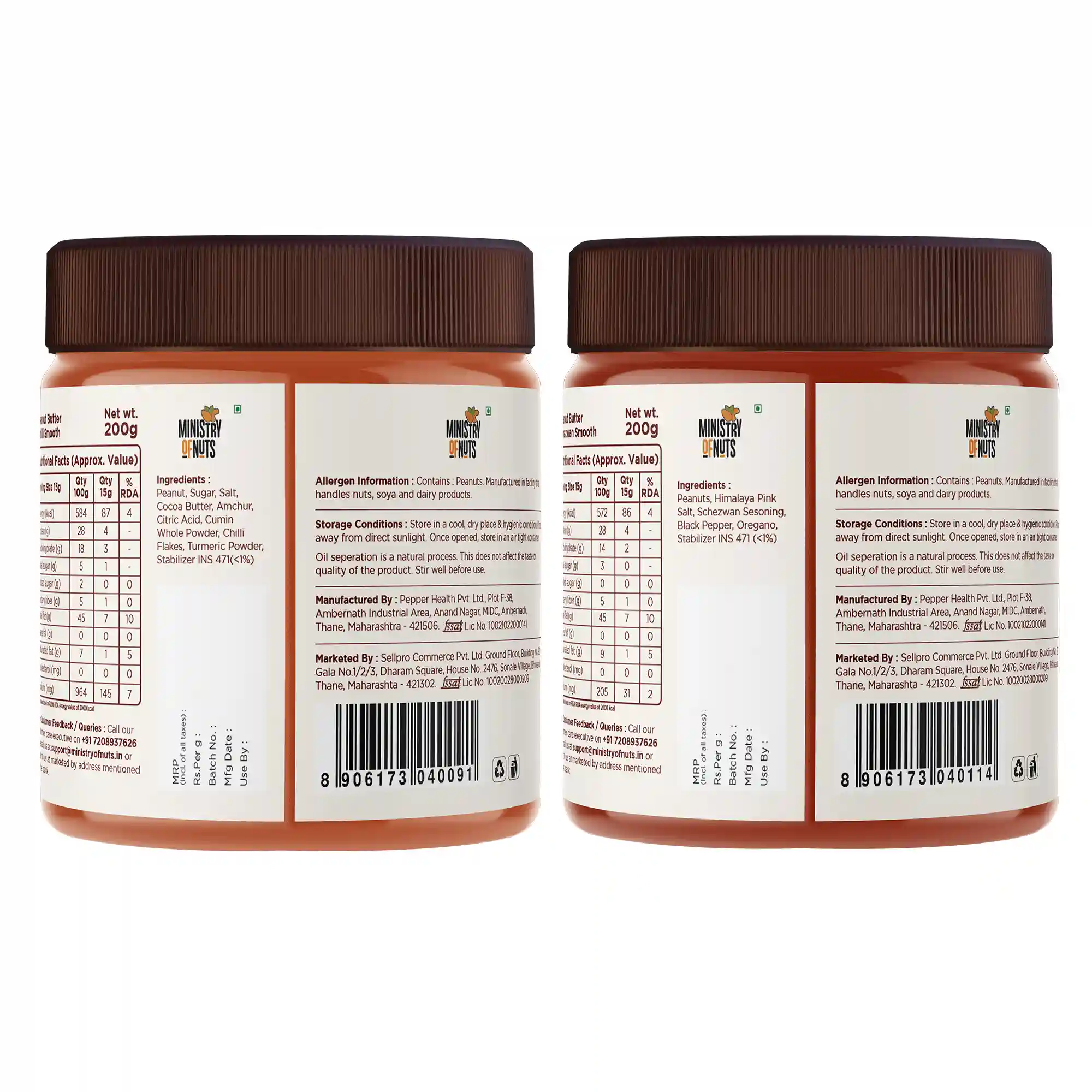MINISTRY OF NUTS Peanut Butter Chilli Smooth 200G & Schezwan Smooth Peanut Butter 200G Total 400G - Pack Of 2
