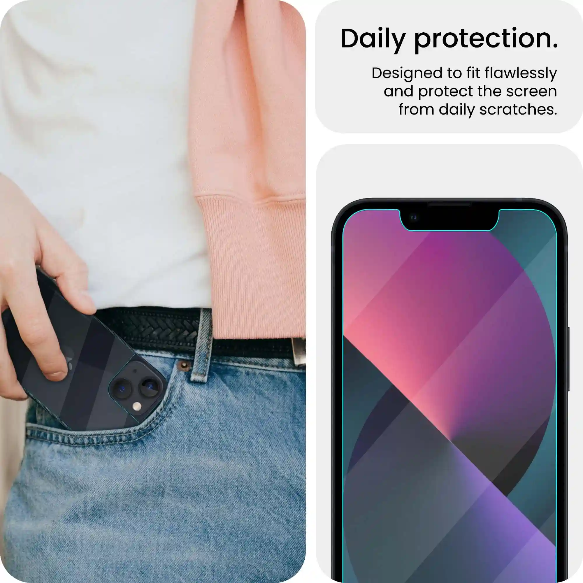 FIRST MART Front and Back Tempered Glass for iPhone 13 Mini (5.42 Inch) Impossible Fiber Case Friendly Screen Protection & Installation Kit | Front and Back Crystal Clear Guard
