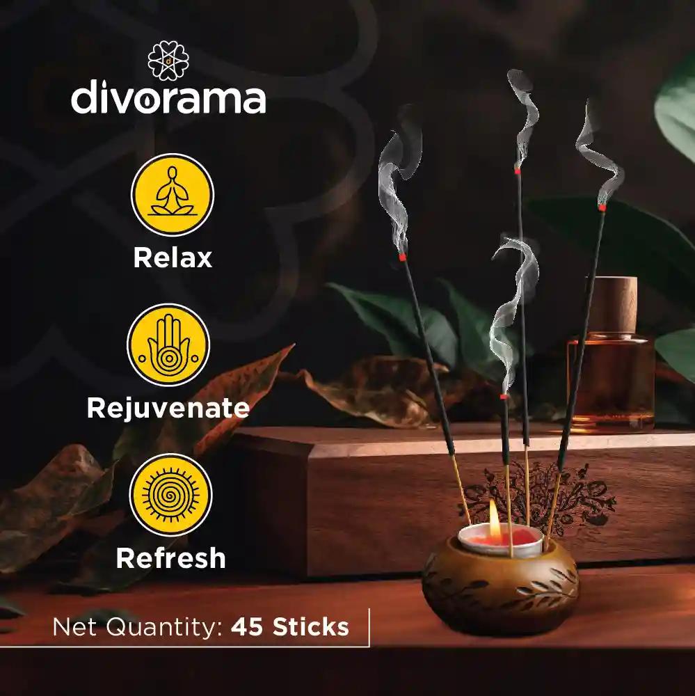 DivoRama Premium 555 Flora  Incense Masala Agarbatti - 100% Natural Indian Aroma - Long Lasting 555 Flora Agarbatti for Puja, Meditation, Happy Vibes - 45 Sticks-Pack of 1