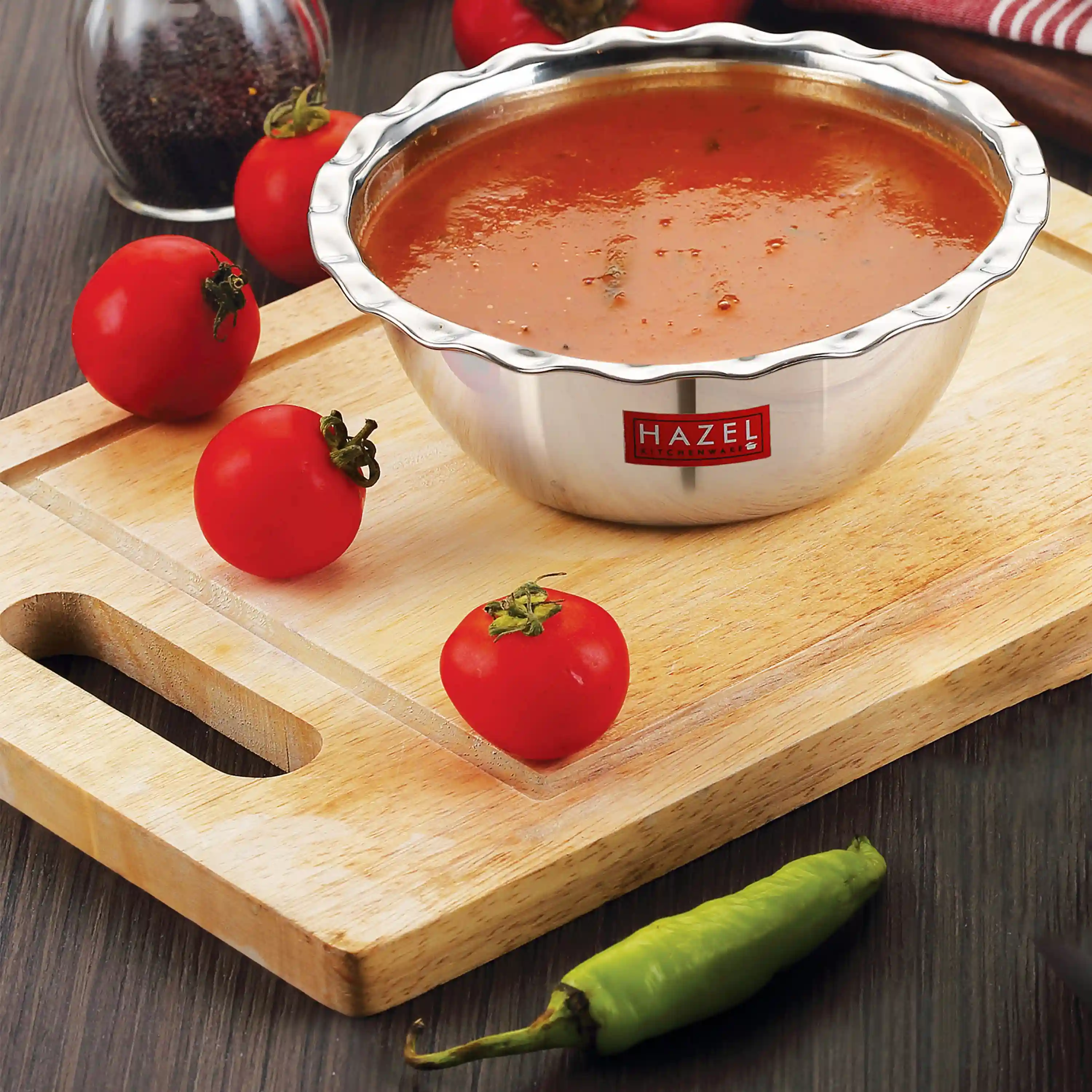 HAZEL Stainless Steel Serving Bowl Wati Vati Katori, 13.5 cm, 400 ML, Silver