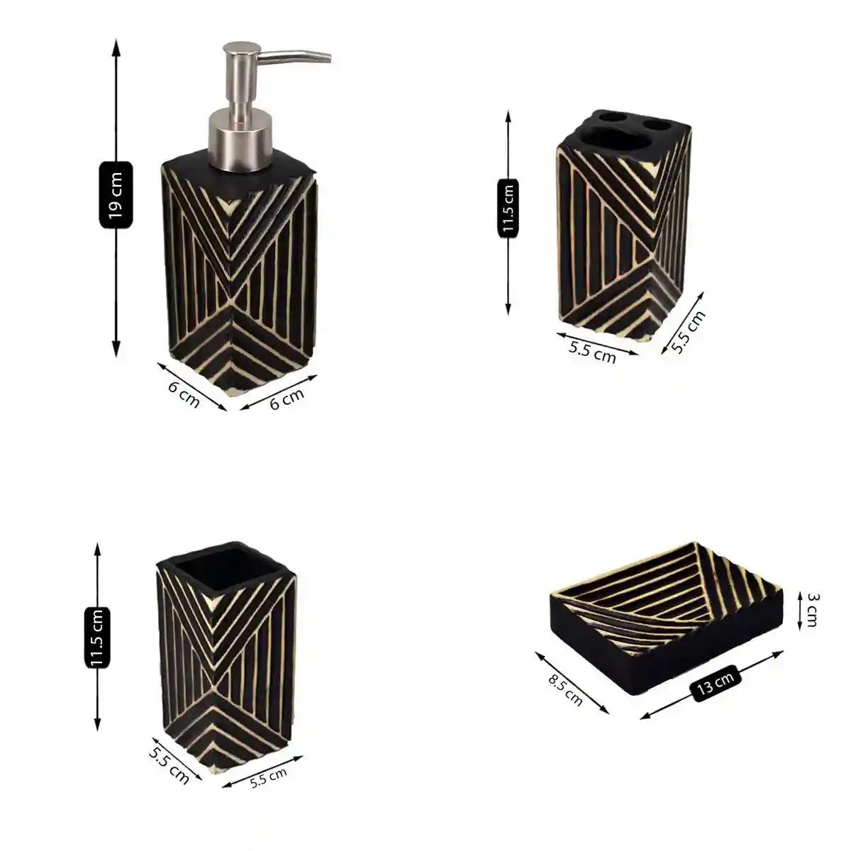 Kookee Ceramic Bathroom Accessories Set of 4, Modern Bath Set with Liquid handwash Soap Dispenser and Toothbrush holder, Luxury Gift Accessory for Home - Black (7698)