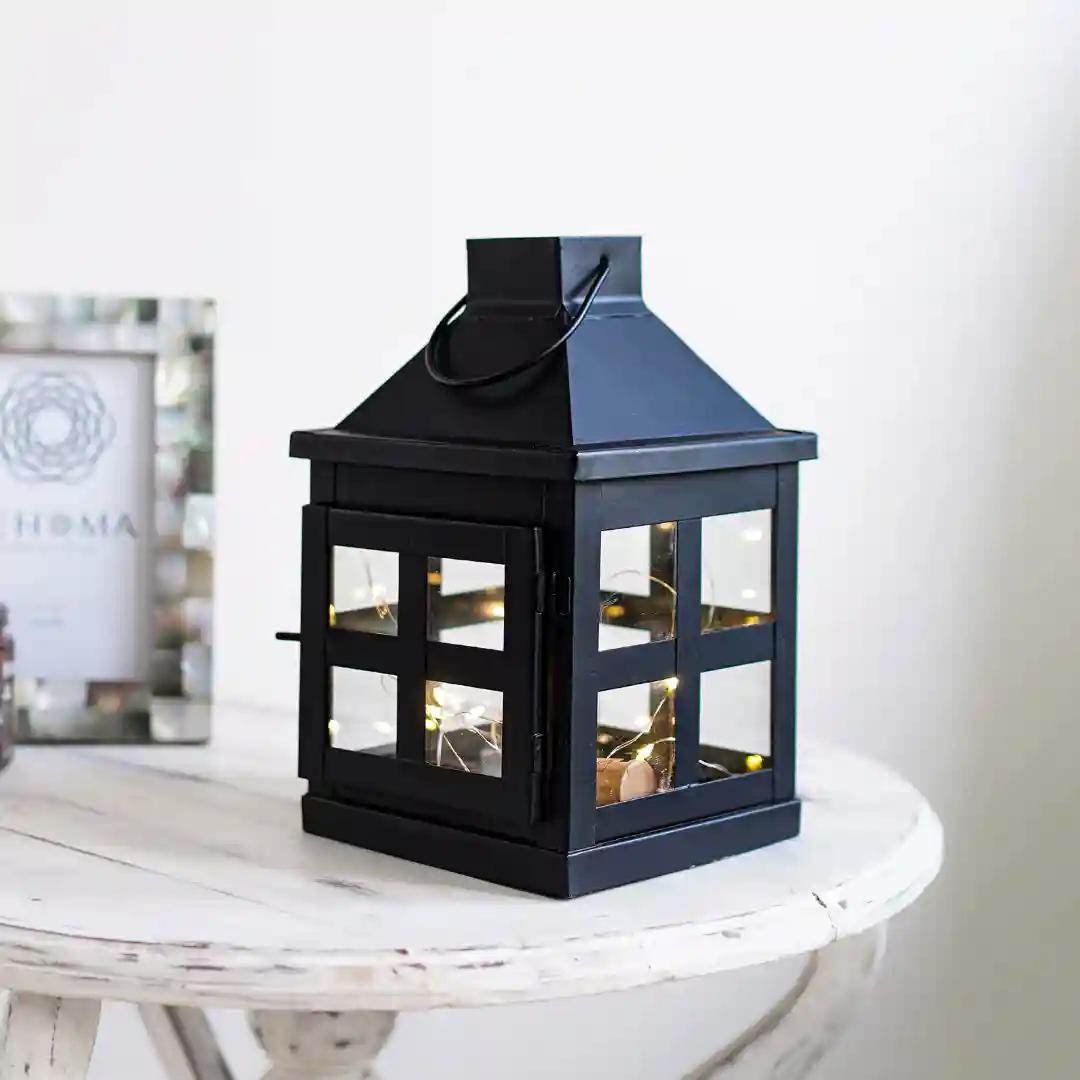 Behoma Vintage Style Candle Lantern Metal and Glass for Home Decoration, Lantern for Table-top and Wall-Hanging | Indoor and Outdoor | Matte Black Color Small (Candle/Lights NOT Included)