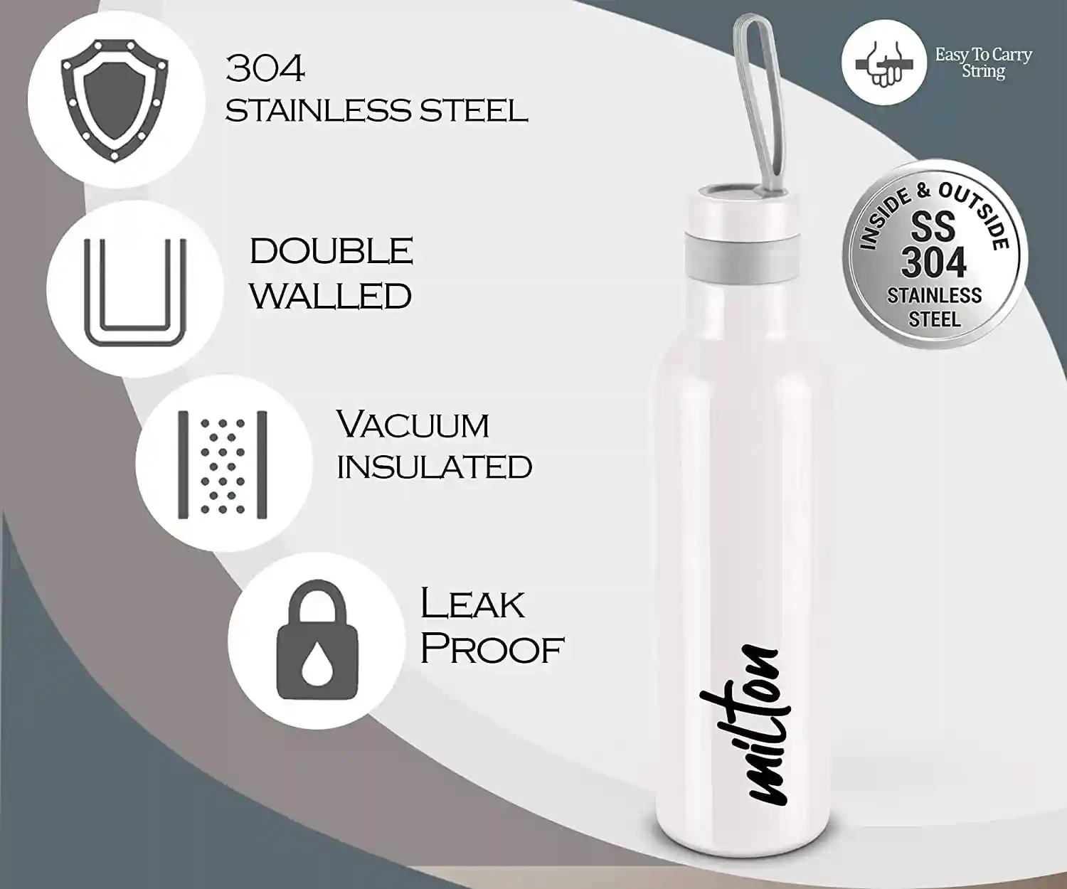 Milton New Smarty 600 Thermosteel Hot and Cold Water Bottle, 490 ml, White