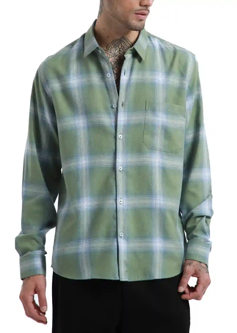 Banana Club Melange Check Sage Green Shirt- (Small)