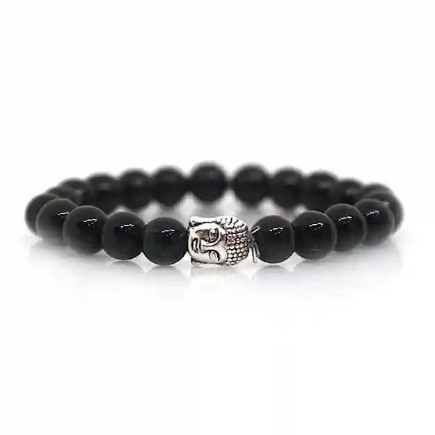 White Agate and Black Onyx Stone, Natural Energized Stone, 8 mm Beads Bracelet with Buddha