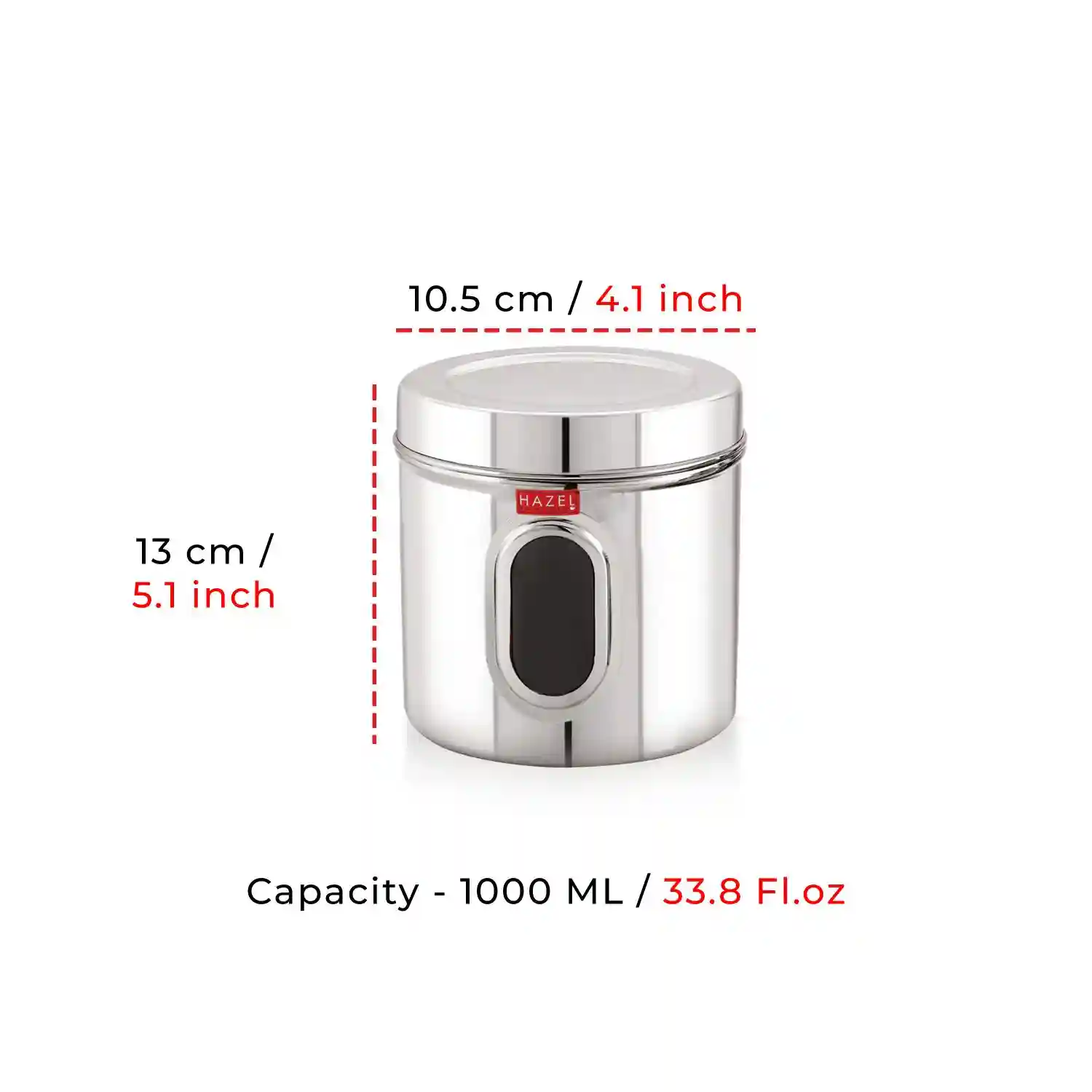 HAZEL Steel Kitchen Storage Containers | Tranparent Air Tight Containers for Storage, 1000 ML, Set of 2