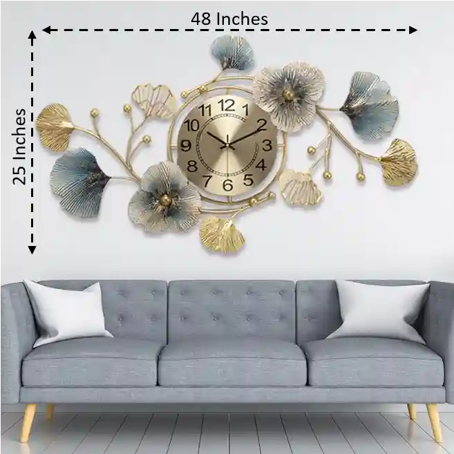 Stem With Leaf Metal Wall Clock - Horizontal