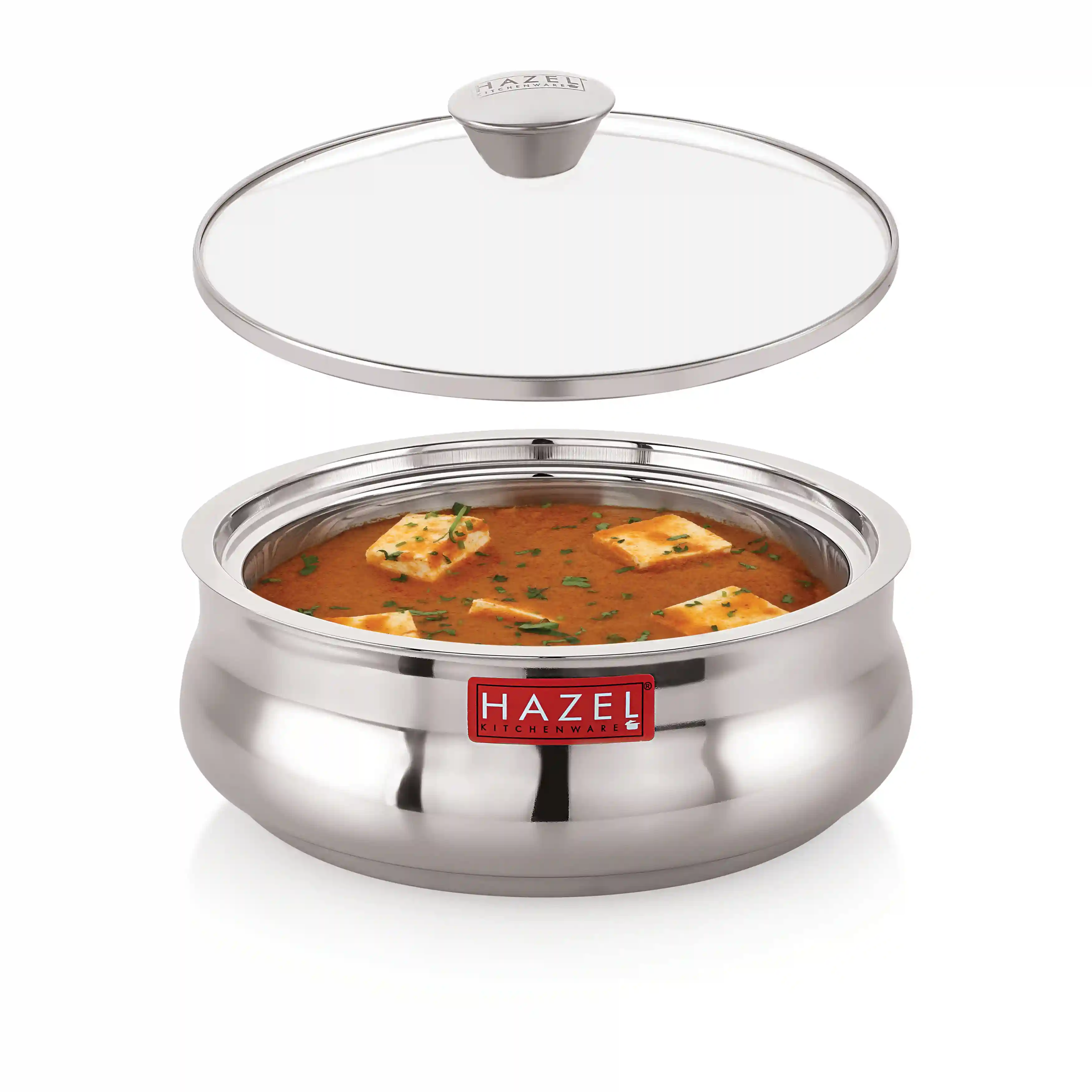HAZEL Stainless Steel Casserole for Roti with Glass Lid | Chapati Casserole with Transparent Lid | Steel Roti Dabba for Serving | Hotcase for Food Serving, 1250 ML, Silver