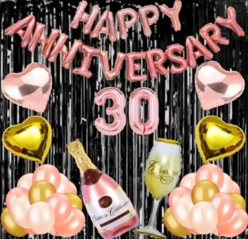 TrendzyKart 30th Anniversary Rose Gold Foil Balloons With Happy Decoration Items Set (Rose Gold)