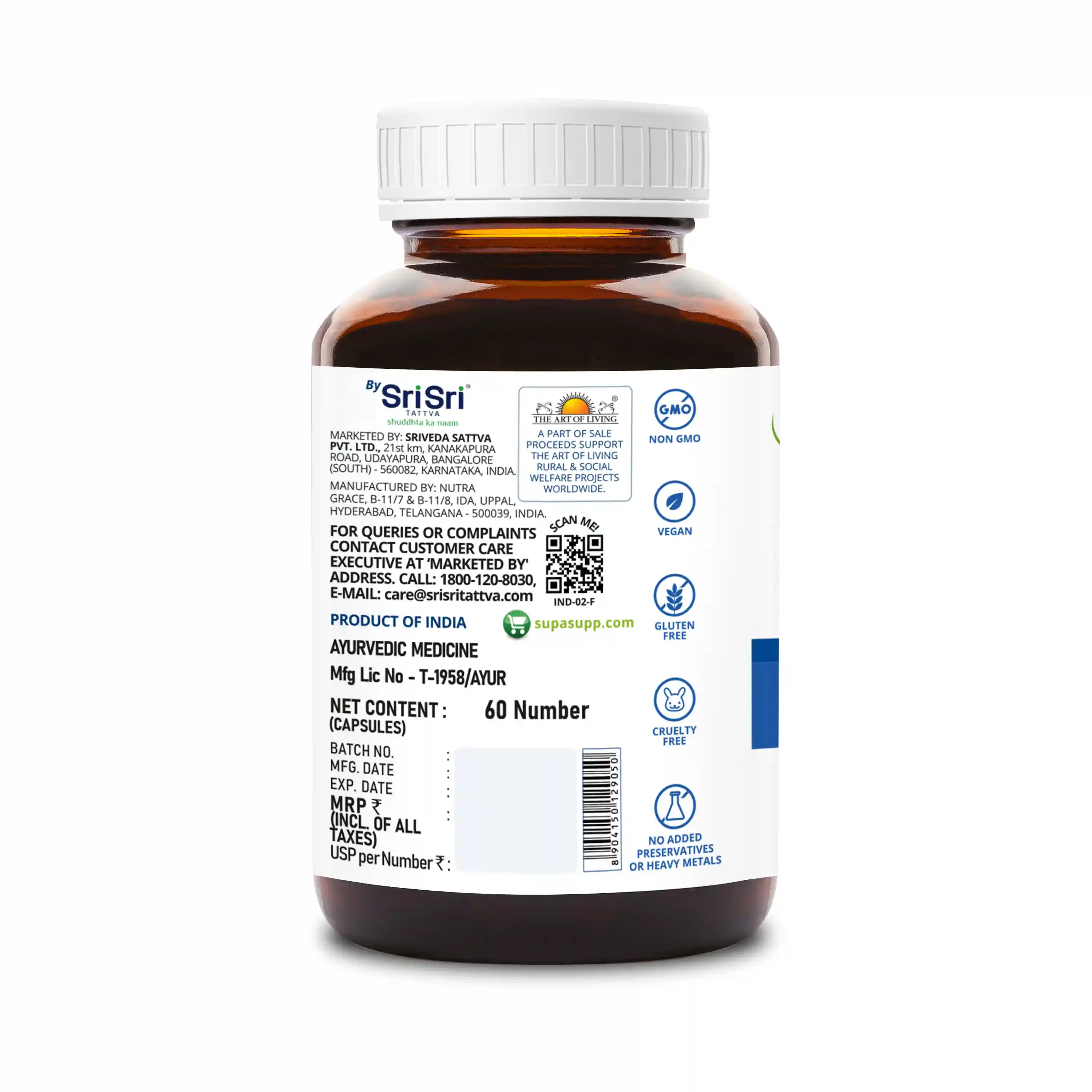 Sri Sri Tattva Supa Supp Almond Oil Memo Charge 60 Veg Cap, 500 Mg - Improves Memory, Enhances Longevity, Supports Nervous System | Vitamin E | Health Supplement