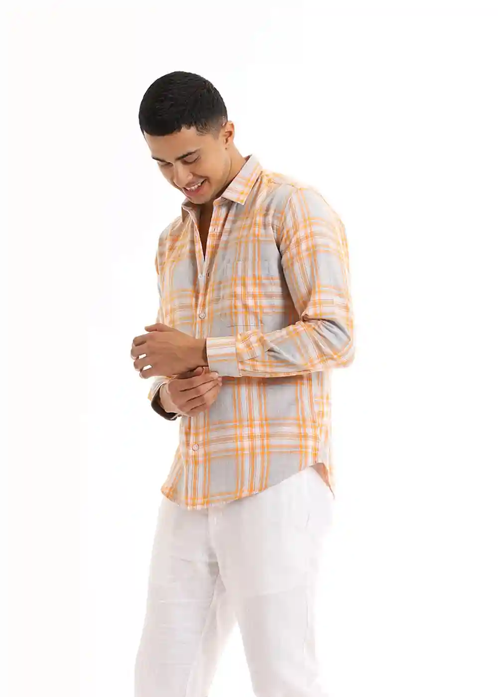 Banana Club Melange Orange Checked Shirt- (Small)