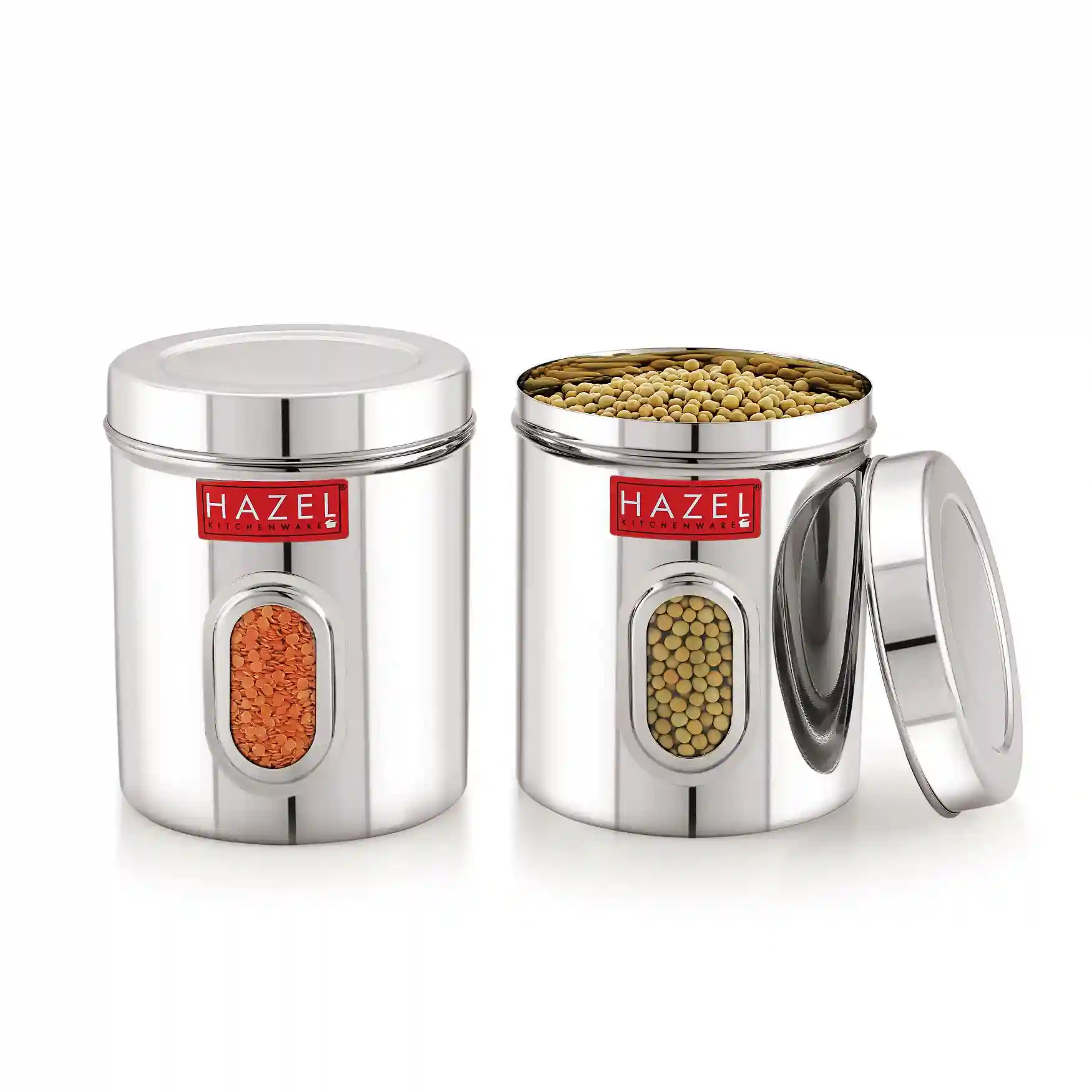 HAZEL Steel Kitchen Storage Containers | Tranparent Air Tight Containers for Storage, 1000 ML, Set of 2