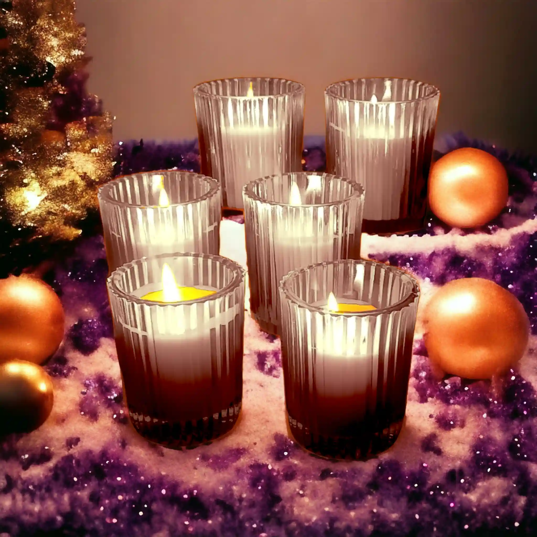 Stripped Circular Pattern Forming Votive Empty Glass Jar - 2 Pcs