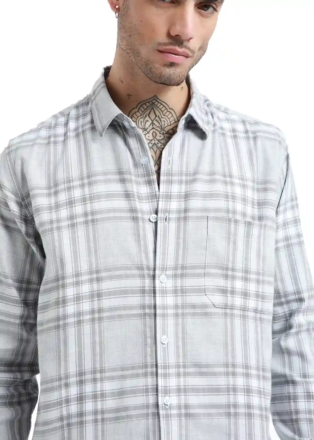 Banana Club Melange Moon Grey Check Shirt- (Small)