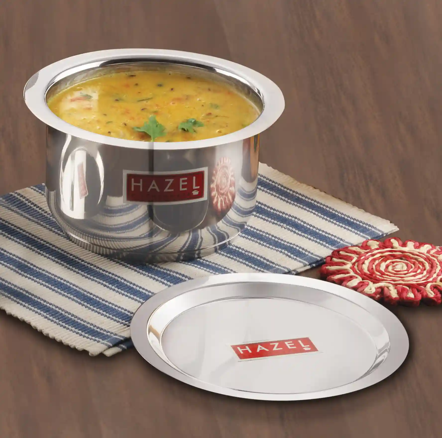HAZEL Induction Base Tope Stainless Steel Induction Bottom Tope Thick Heavy Flat Base Patila Cookware with Steel Lid Cover 16.8 cm for Cooking (Tope Capacity 1100 ml), Silver