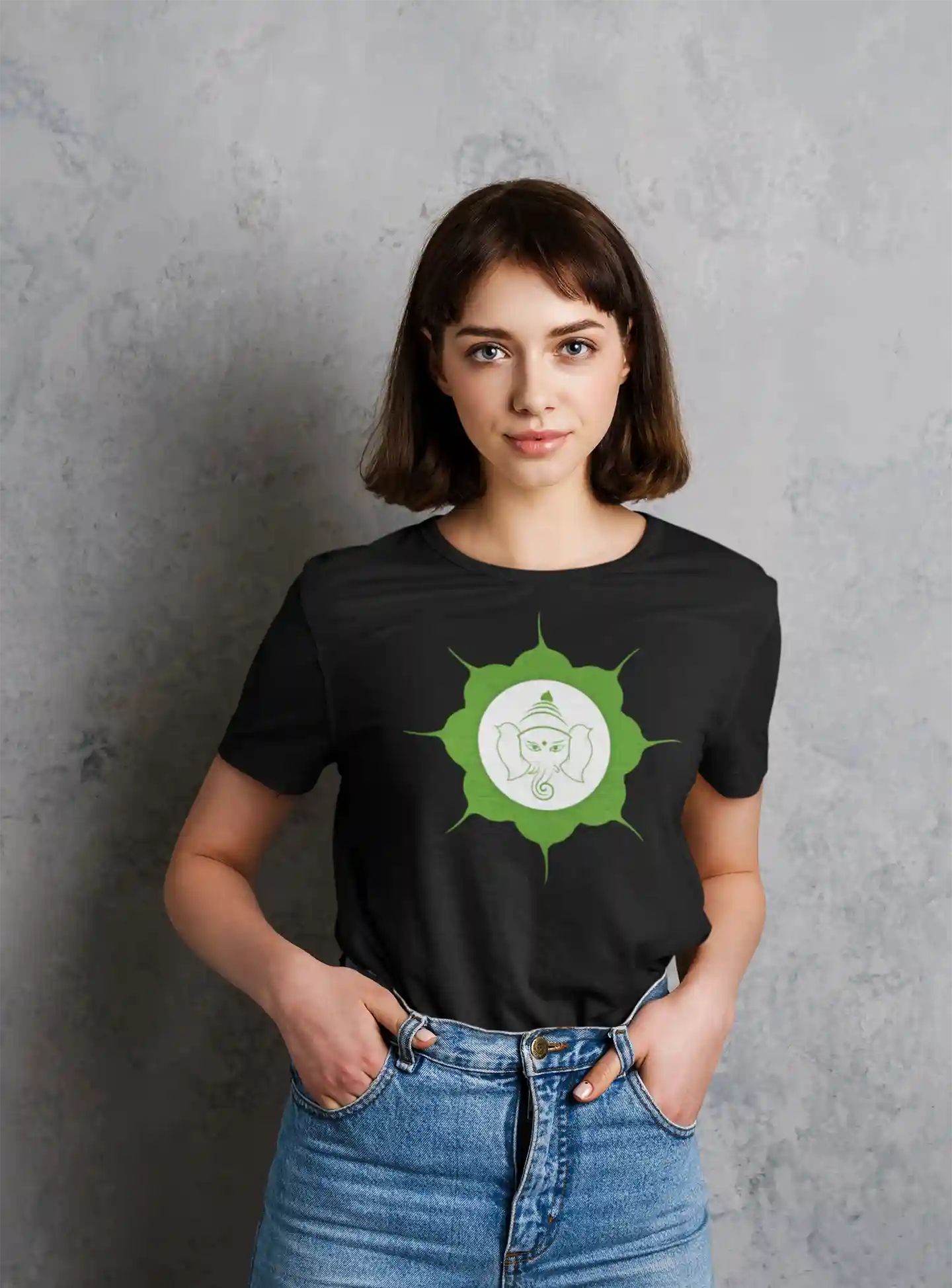 Tradition & Artistry in Every Thread - Ganesha T-Shirt for Women - S (Black)