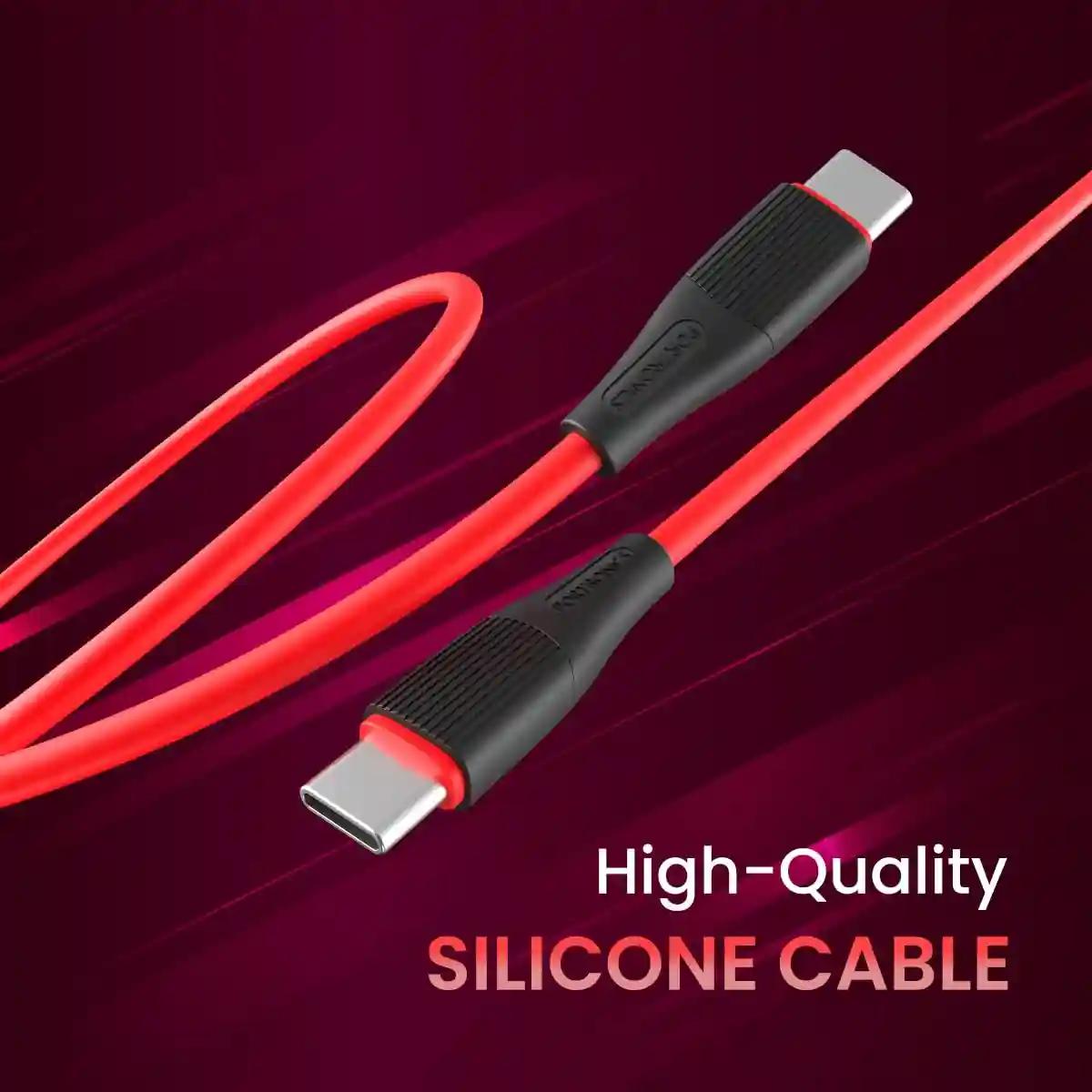 Portronics Silklink 60W PD Type-C to Type C Fast charging Cable for Type C Smartphone and Devices,Premium Silicon Cable, 1M(Red)