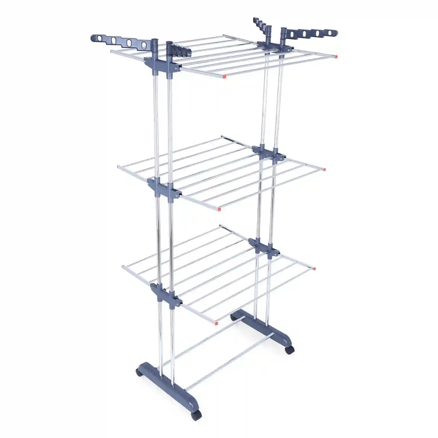 LiMETRO STEEL Stainless Steel Double Pole 3 Layer Cloth Stand