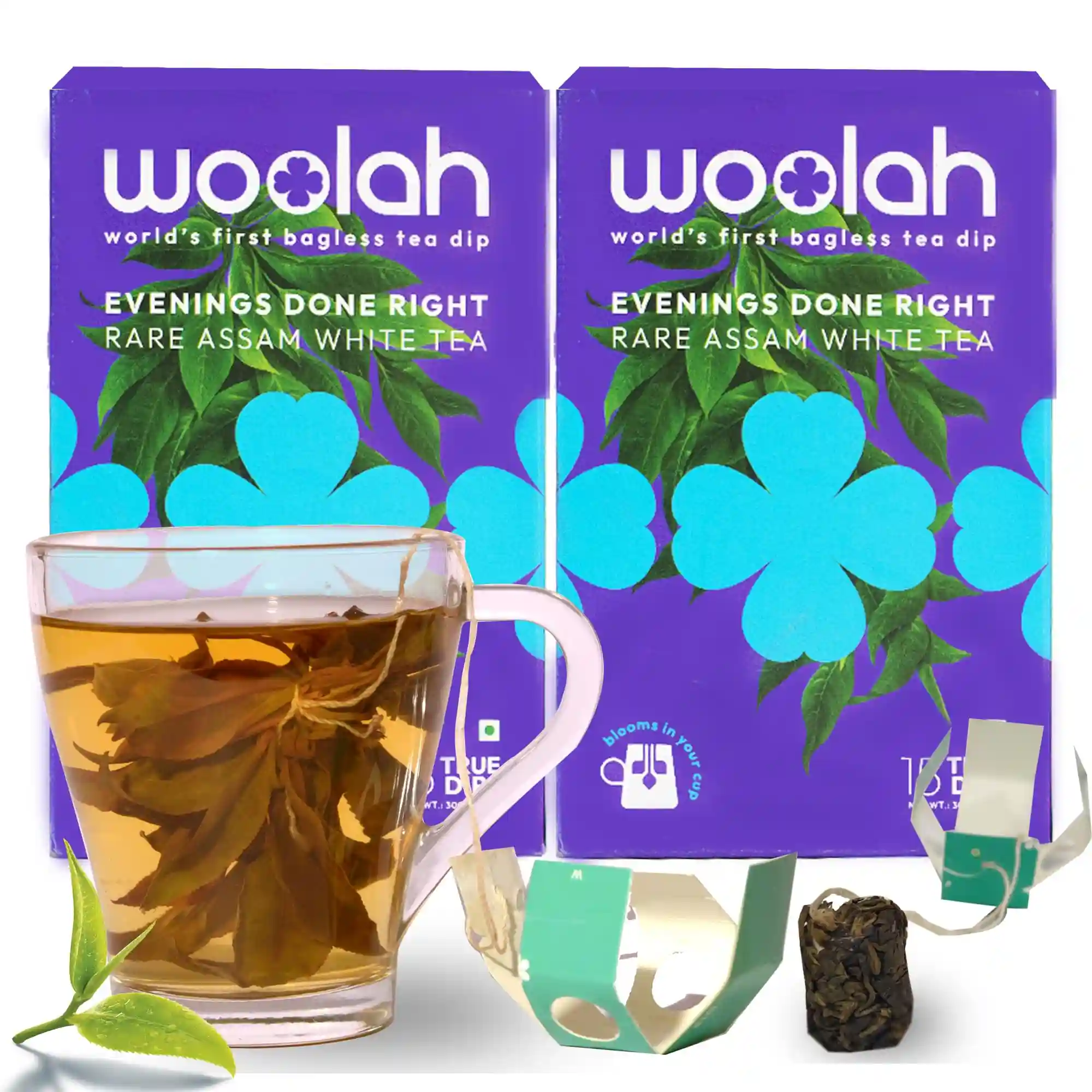 Rare Assam White Tea, Organic Bagless Tea Dip (2 Packs = 30 Dips /60 Cups) 100% Plastic Free, Natural Whole Leaf, High EGCG anti-oxidants, Boost Metabolism, Improves Skin Health & Good for Heart.