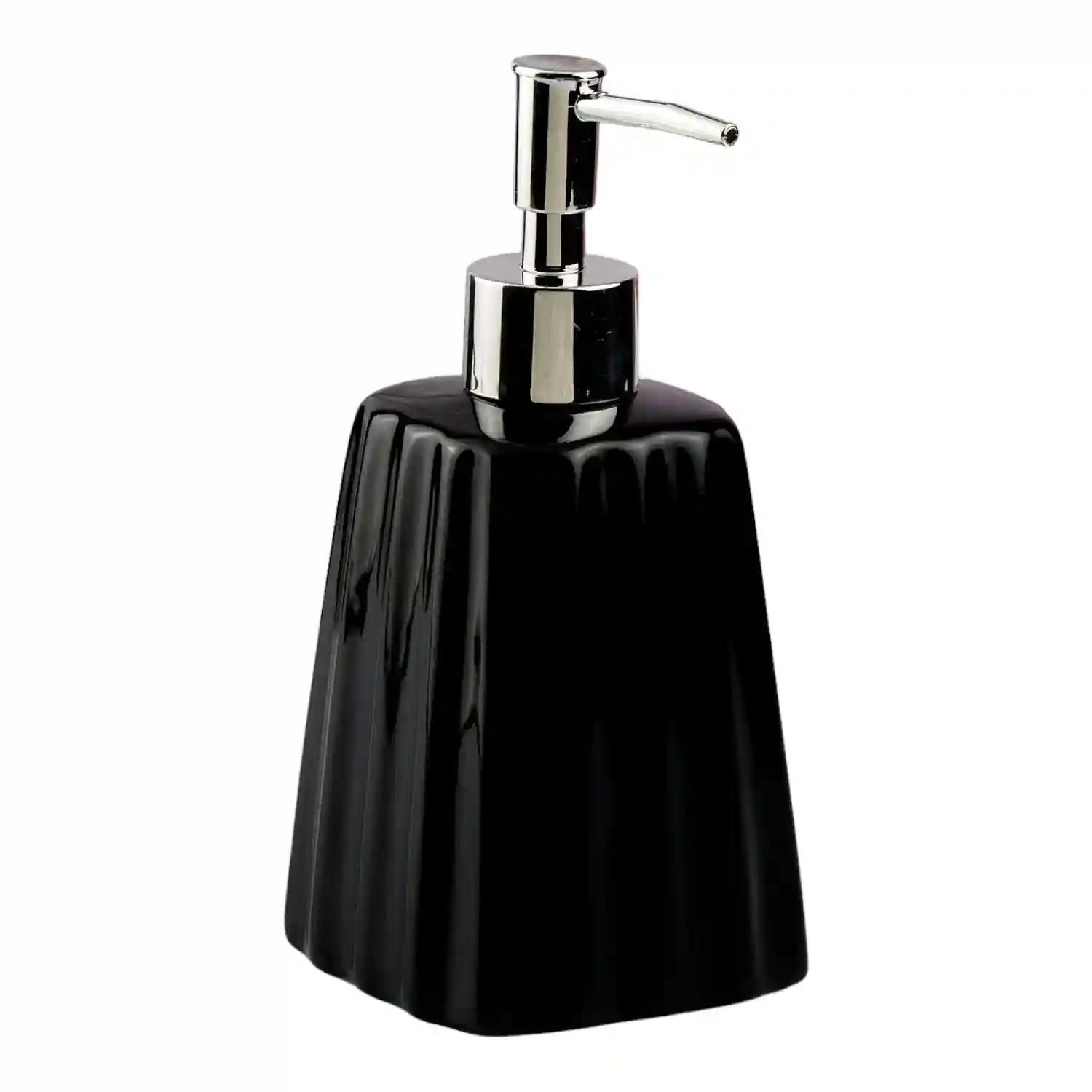 Kookee Ceramic Soap Dispenser for Bathroom hand wash, refillable pump bottle for Kitchen hand wash basin, Set of 1, Black (10598)