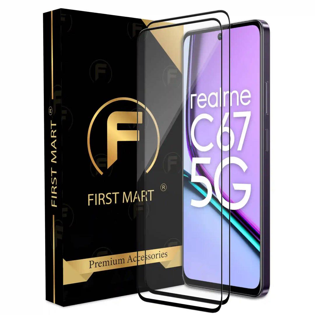 FIRST MART Premium Tempered Glass for Realme C67 5G / Redmi 13C / Realme 11 5G with Edge to Edge Coverage and Easy Installation Kit, Pack of 2