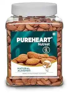 PUREHEART Nutreat Natural Almonds (1 kg) Premium California Almond Nuts/Dry Fruit, Crunchy Dried Badam - Reusable Jar