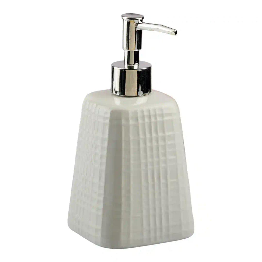 Kookee Ceramic Soap Dispenser for Bathroom hand wash, refillable pump bottle for Kitchen hand wash basin, Set of 1, White (10594)