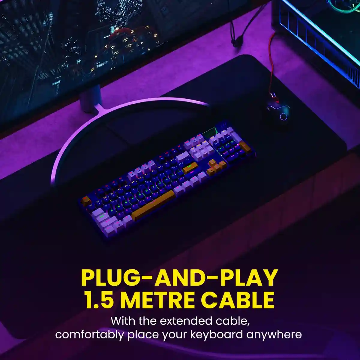 Portronics K2 Mechanical Gaming Keyboard with Red Linear Switches, 1.5 Meter Long Cable & Dynamic Lighting(Blue)