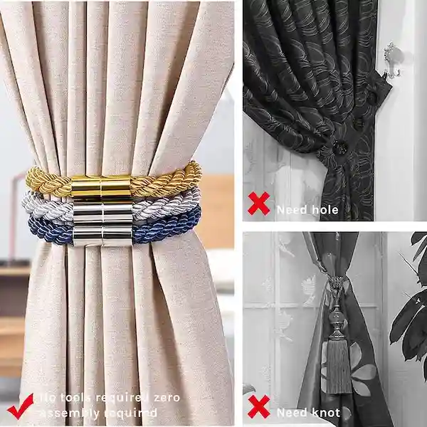 Kunya Magnetic Curtain Tie Backs Clips Curtain Buckles Holdbacks Binding Weaving Tie Band for Home Office Decor (Random Color)