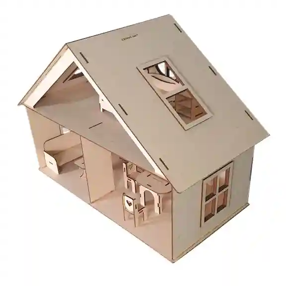 DIY Wooden dollhouse with set of 12 dollhouse accessories